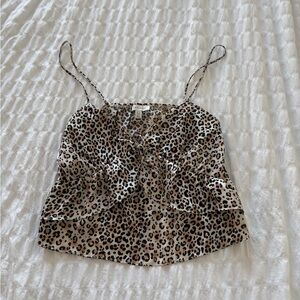 Leopard Print Satin Ruffle Top